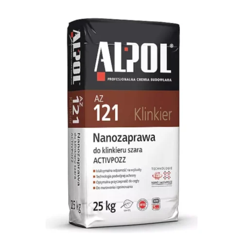 Zaprawa Do Klinkieru Alpol AZ 121 opakowana jest w worku o pojemności 25kg. Służy do wznoszenia ścian z cegieł klinkierowych.