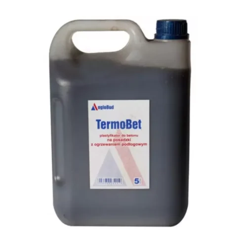 Plastyfikator do betonu Termobet 5l AngloBud marki AngloBud to preparat służący podniesieniu własciwosci technicznych posadzek. Szczególnie dobrze sprawdza się przy ogrzewaniach podłogowych. Opakowanie w bańce o pojemności 5l